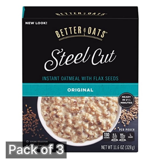 Better Oats Steel Cut Instant Oatmeal with Flax Seeds (Pack of 3)