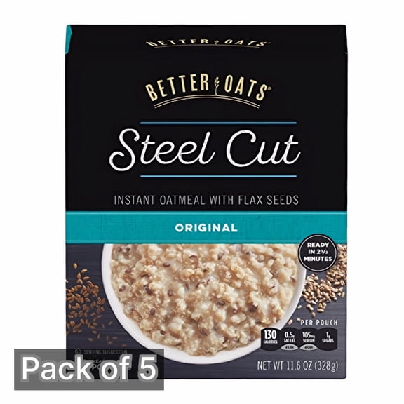 Better Oats Steel Cut Instant Oatmeal with Flax Seeds (Pack of 5)