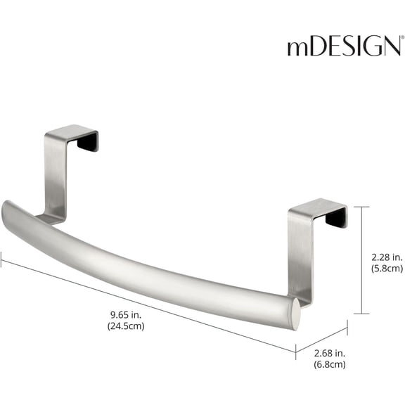 Steel Over Door Curved Towel Bar Storage, Hanger for Cabinet or Cupboard, Holder Rack for Kitchen, Bathroom - Holds Hand/Dish Towels, Washcloths - Spira Collection - 2 Pack - Brushed Chrome