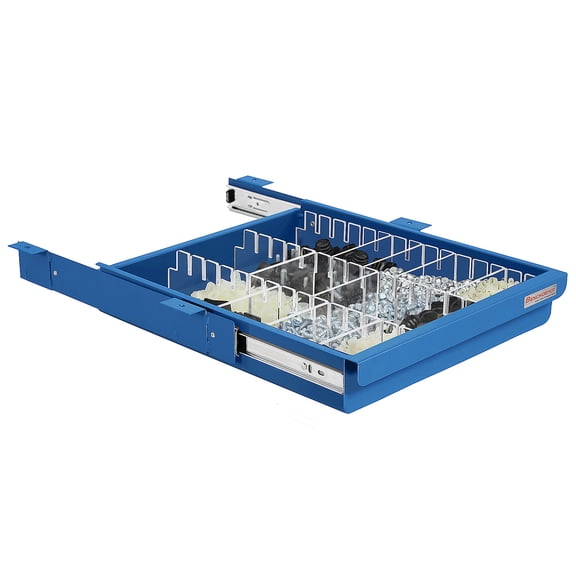 Steel Drawer 2" High with Partitions and Full Ball Bearing Suspension - 2"High x 14.5" Wide x 17" Length - Blue