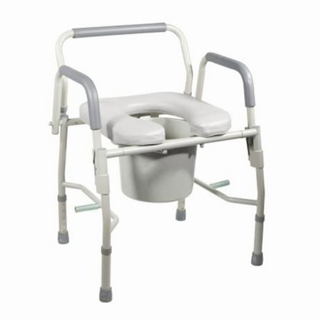 Steel Drop Arm Bedside Commode With Padded Seat & Arms- Grey