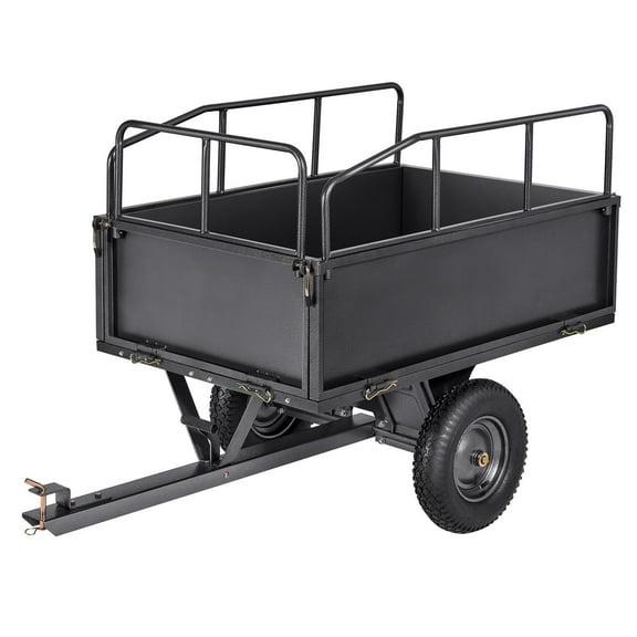 Steel Dump Cart 17 Cu. Ft Capacity 600LB Tow Behind Utility Trailer for ATV/UTV, Heavy Duty Yard Garden Hauler with Foot & Hand Dump, Reinforced Frame & Pneumatic Tires for Rough Terrain