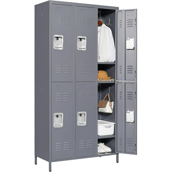 Steel Employee Storage Locker with Lock, 72"H Tall Metal Staff Locker Cabinet with Shelves & Hooks, Heavy-Duty Sports Gear Locker for Office, School, Gym, Garage