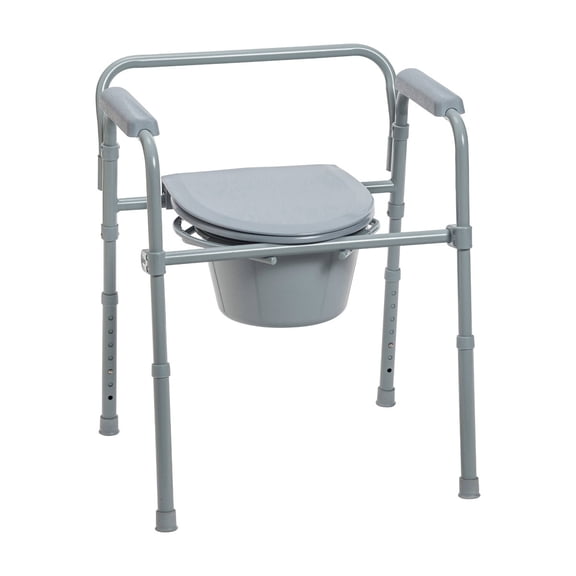 Steel Folding Bedside Commode, 350 lb Capacity, Tool-Free Assembly