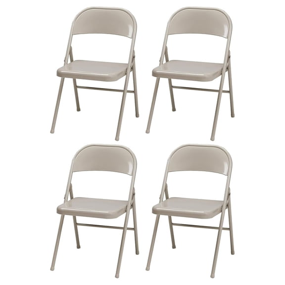 Steel Folding Chairs Set of 4 - Indoor Outdoor Metal Chair - Contoured Backrest - Buff Finish - Durable Event Seating