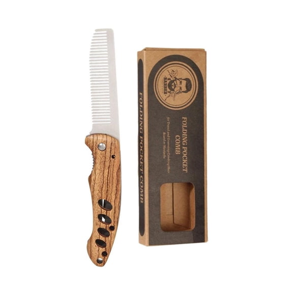 Steel Folding Pocket Comb With Liner Lock, Portable Metal Beard Comb for Mustache Grooming, Travel Hair Styling Tool for Men