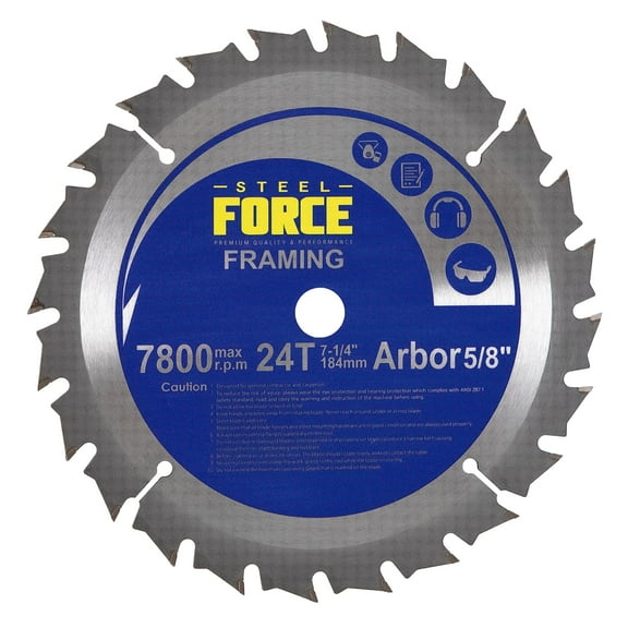 Steel Force WC7224 7-1/4 Inch 24T with 5/8 Inch Arbor TCT Circular Saw Blade for Wood Cutting (24T)