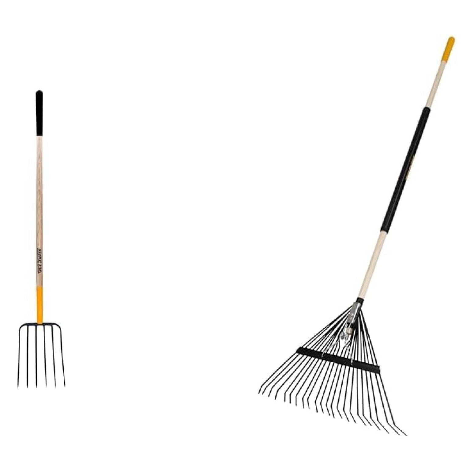 Steel Fork Pitchfork with Cushion Grip & 22-Tine Steel Leaf Rake with ...