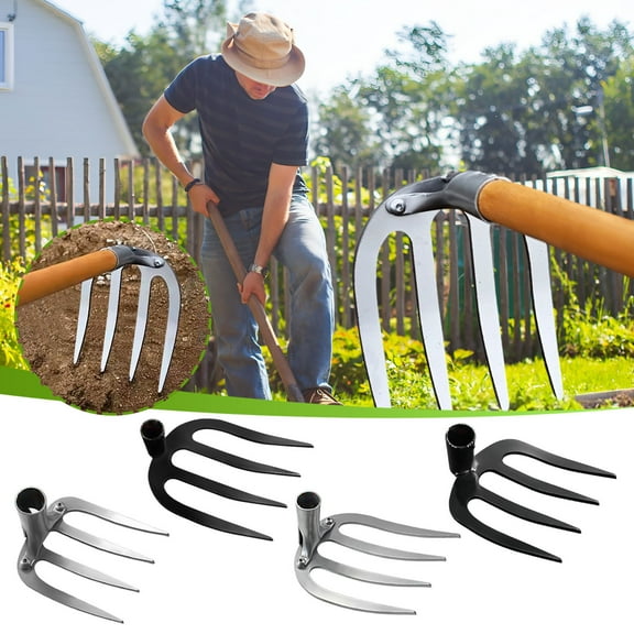 All Steel Four-Tooth Garden Rake | Heavy Duty Iron Cultivator Tool for Soil Aeration, Weeding, Scarifying | Thickened Durable Construction | Vegetable & Farming Equipment | 1 Piece