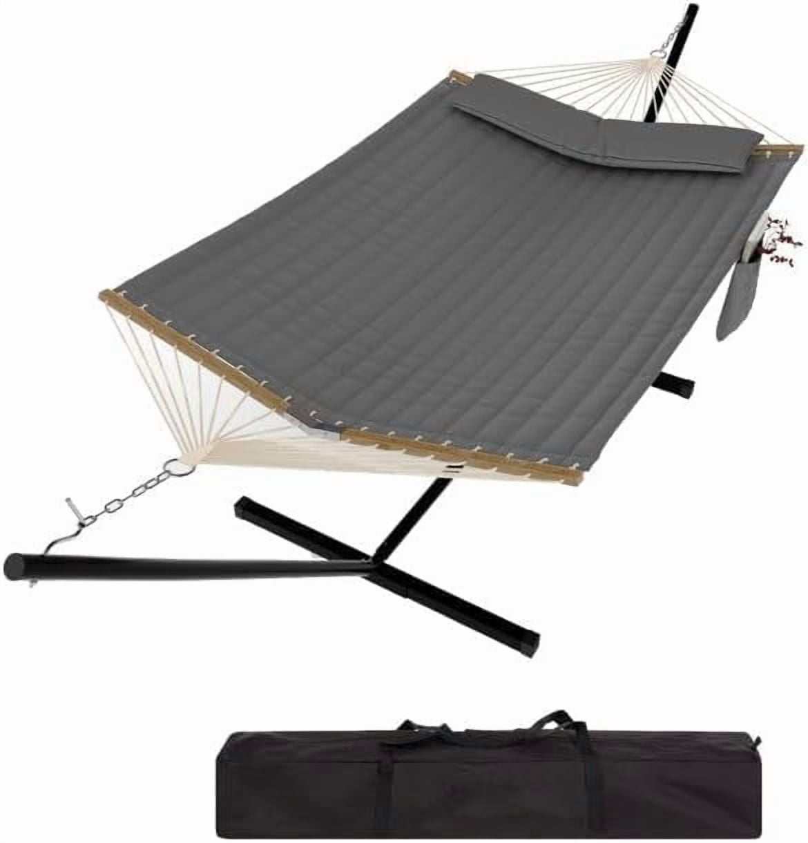 Steel Frame 2-Person Hammock Suite with Stand, Heavy Duty 450Lb Capacity, Quilted Polyester & Net Design, Includes Storage Bag - for Backyard, Patio, Camping
