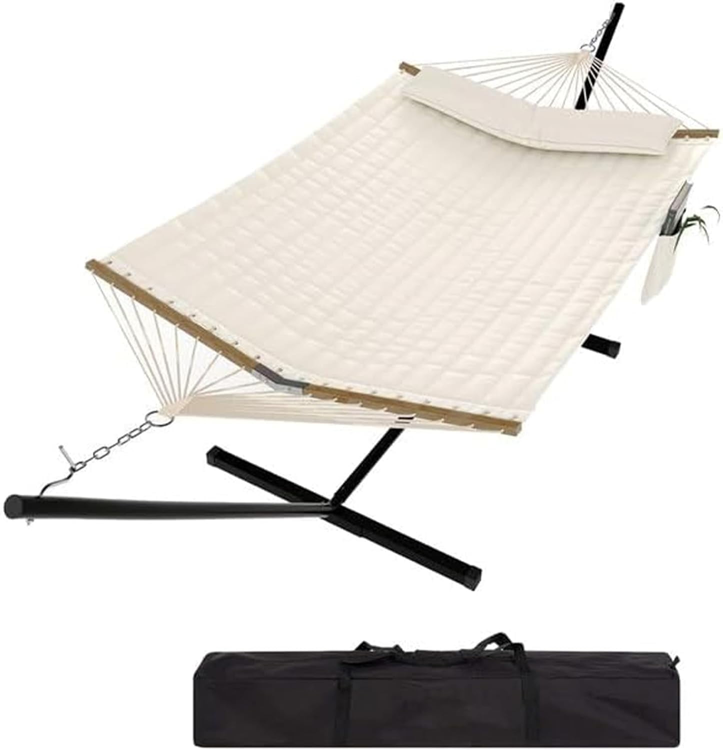 Steel Frame 2-Person Hammock Suite with Stand, Heavy Duty 450Lb Capacity, Quilted Polyester & Net Design, Includes Storage Bag - for Backyard, Patio, Camping