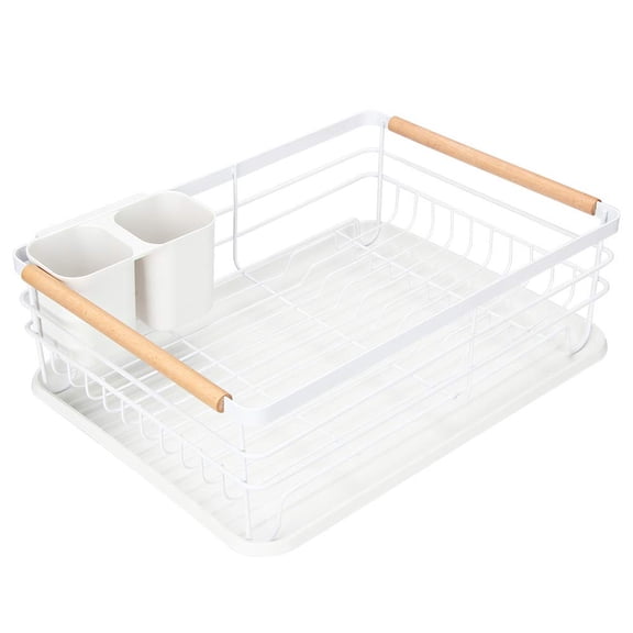 Steel Frame Dish Rack with Wood Handles, Countertop or Wall Mounted Drying Tray