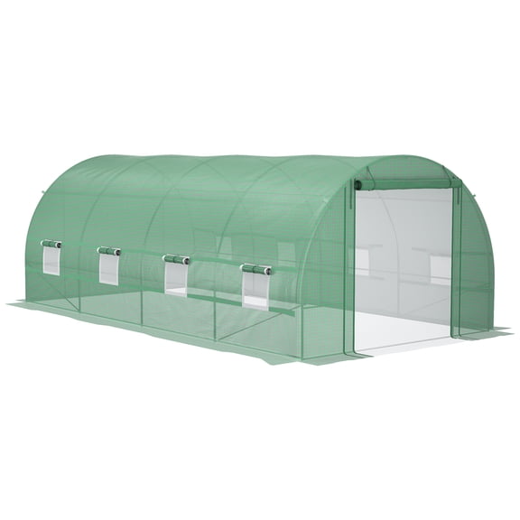 Steel Frame Walk-In Tunnel Greenhouse Garden Warm House Large Hot House Kit with Windows & Door, 19' x 10' x 7', Green