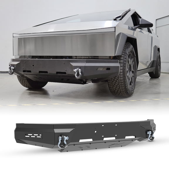 Steel Front Bumper for Tesla Cybertruck 2024 2025 2026 w/Front View Camera Mounting Hole,2 * D-Rings,Full Width Offroad Front Bumper for Tesla Cybertruck 24-26,w/Skid Plate