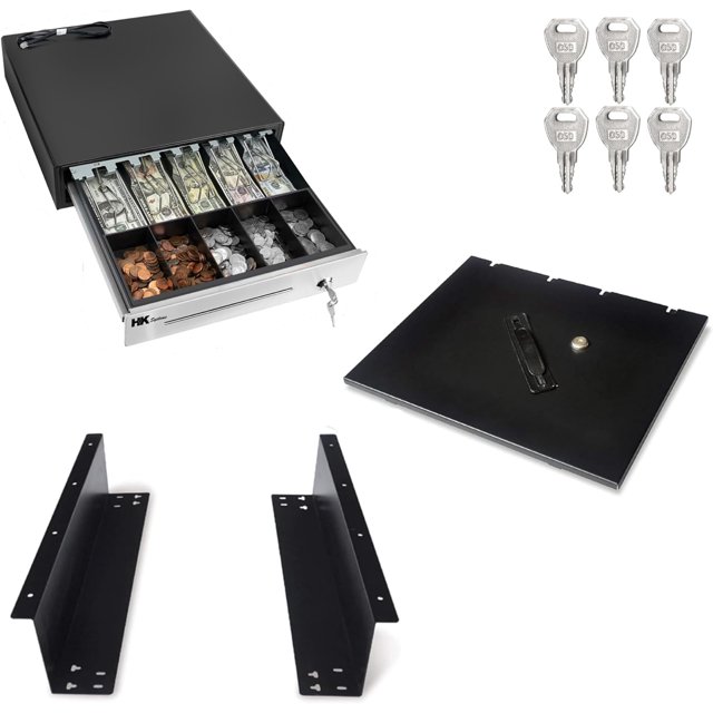 Steel" Front Heavy Duty Black POS Cash Drawer with 5Bill/5Coin with Under Counter Mounting Metal