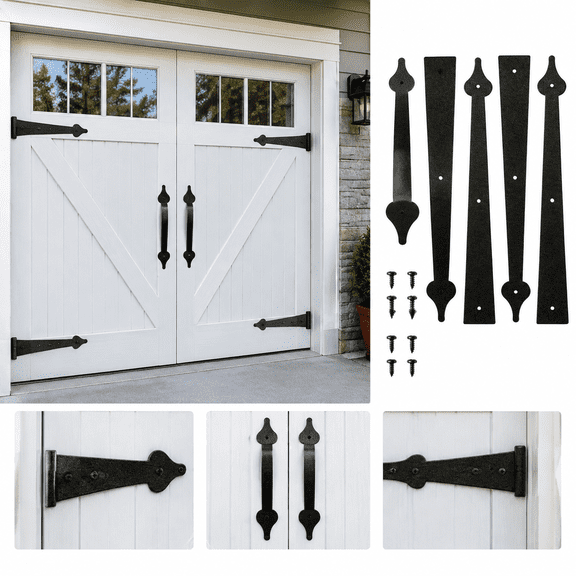 Steel Garage Door Decorative Hinges Handles Accents Hardware kit Screw Mount, Black