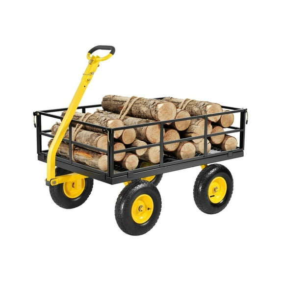 Steel Garden Cart 1200 Lbs Capacity, Heavy Duty Wagon, 2-in-1 Utility Yard Trailer w/All Terrain Tires & Rotating Handle