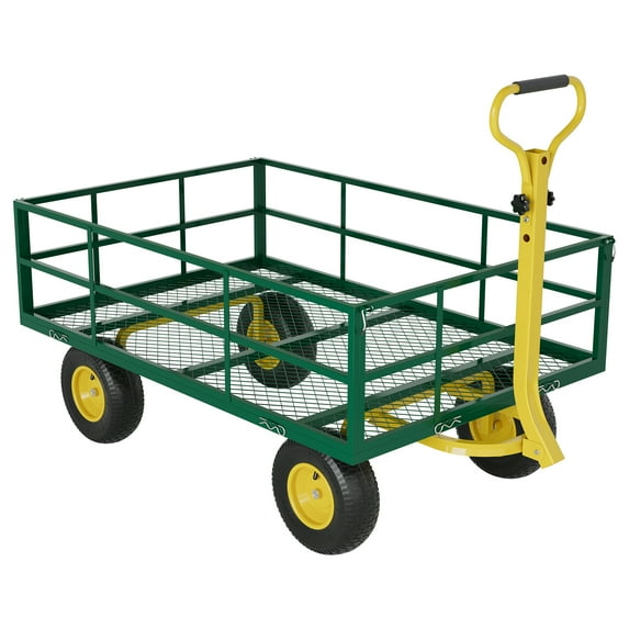 Steel Garden Cart, 1200 Lbs Heavy-Duty Wagon Cart on Wheels, Metal Yard Utility Wagon Carts with 180° Rotating Handle, 13 Inch All-Terrain Tires, Removable Mesh Side Panels, for Outdoor