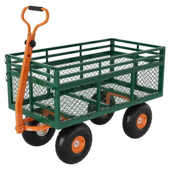 Steel Garden Cart, 1400 LBS Capacity Utility Outdoor Wagon, Heavy Duty Mesh Garden Wagon Cart with Removable Sides and 10" Tires for Yard, Lawn, Garden