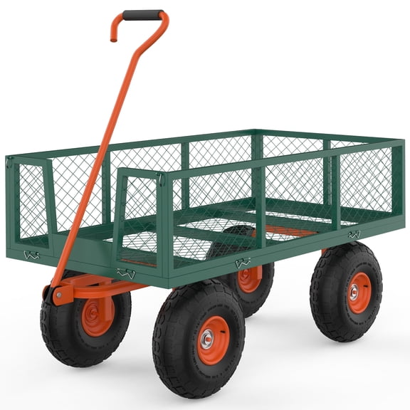 Steel Garden Cart, 900 LBS Capacity Utility Outdoor Wagon, Heavy Duty Mesh Garden Wagon Cart with Removable Sides and 10" Tires for Yard, Lawn, Garden