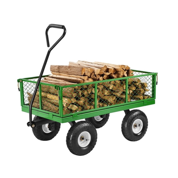 Steel Garden Cart 900 Lbs Capacity, Heavy Duty Utility Wagon, Outdoor Yard Cart with 10 Tires & Rotating Handle, Convertible Flatbed Wagon for Garden & Yard