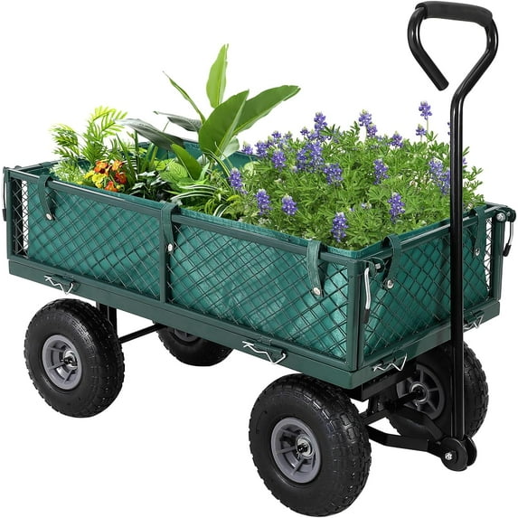 Steel Garden Cart Folding Utility Wagon with Removable Cart Liner, 500lbs Load Capacity, for Garden Farm