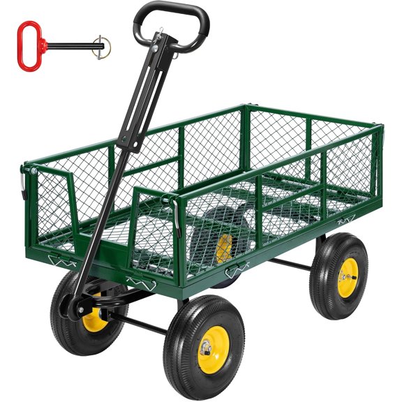 Steel Garden Cart Heavy Duty 900 LBS 4.5 Cu Ft Utility Wagon Removable Sides, 10 inch Tire and Handle Attach to ATV or Tractor Green