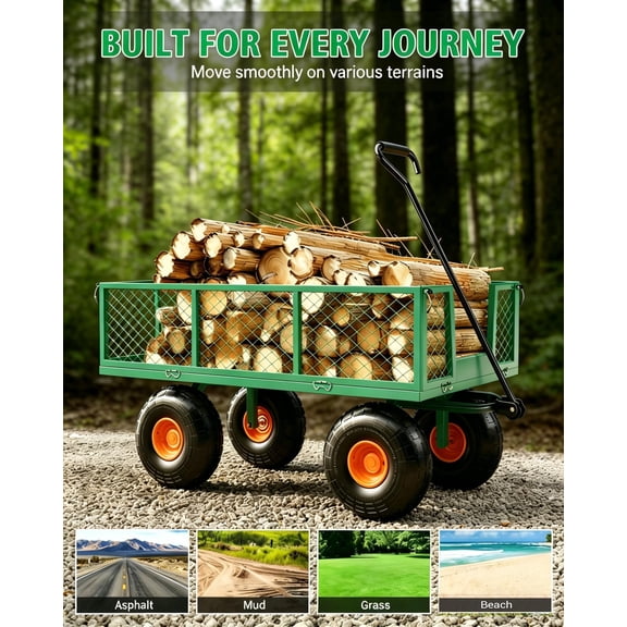 Steel Garden Cart – Heavy Duty Outdoor Wagon with Removable Sides & Flexible Handle for Yard, Lawn & Garden
