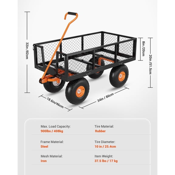 Steel Garden Cart – Heavy Duty Outdoor Wagon with Removable Sides & Flexible Handle for Yard, Lawn & Garden