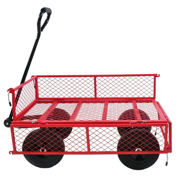 Steel Garden Cart with Easy-Grip Handle,Outdoor Lawn Wagon with Removable Sides for Beach Lawn Yard,Heavy-Duty 500 Pound Capacity,Red