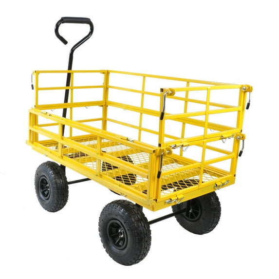 Steel Garden Cart with Easy-Grip Handle,Outdoor Lawn Wagon with Removable Sides for Beach Lawn Yard,Heavy-Duty 500 Pound Capacity,Yellow