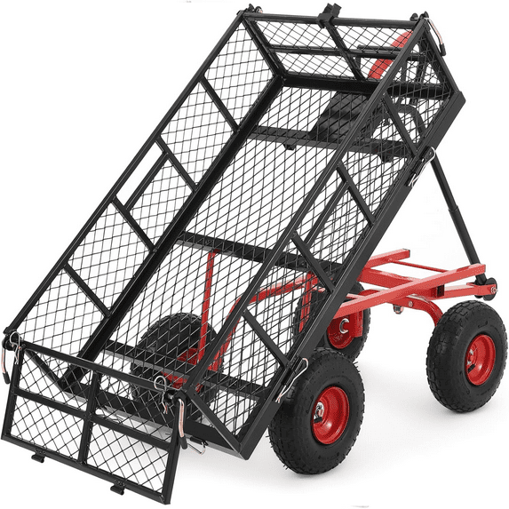 Steel Garden Dump Cart,Heavy Duty Yard Utility Wagon w Removable Mesh Sides for Garden, Farm,Flexible and Convenient
