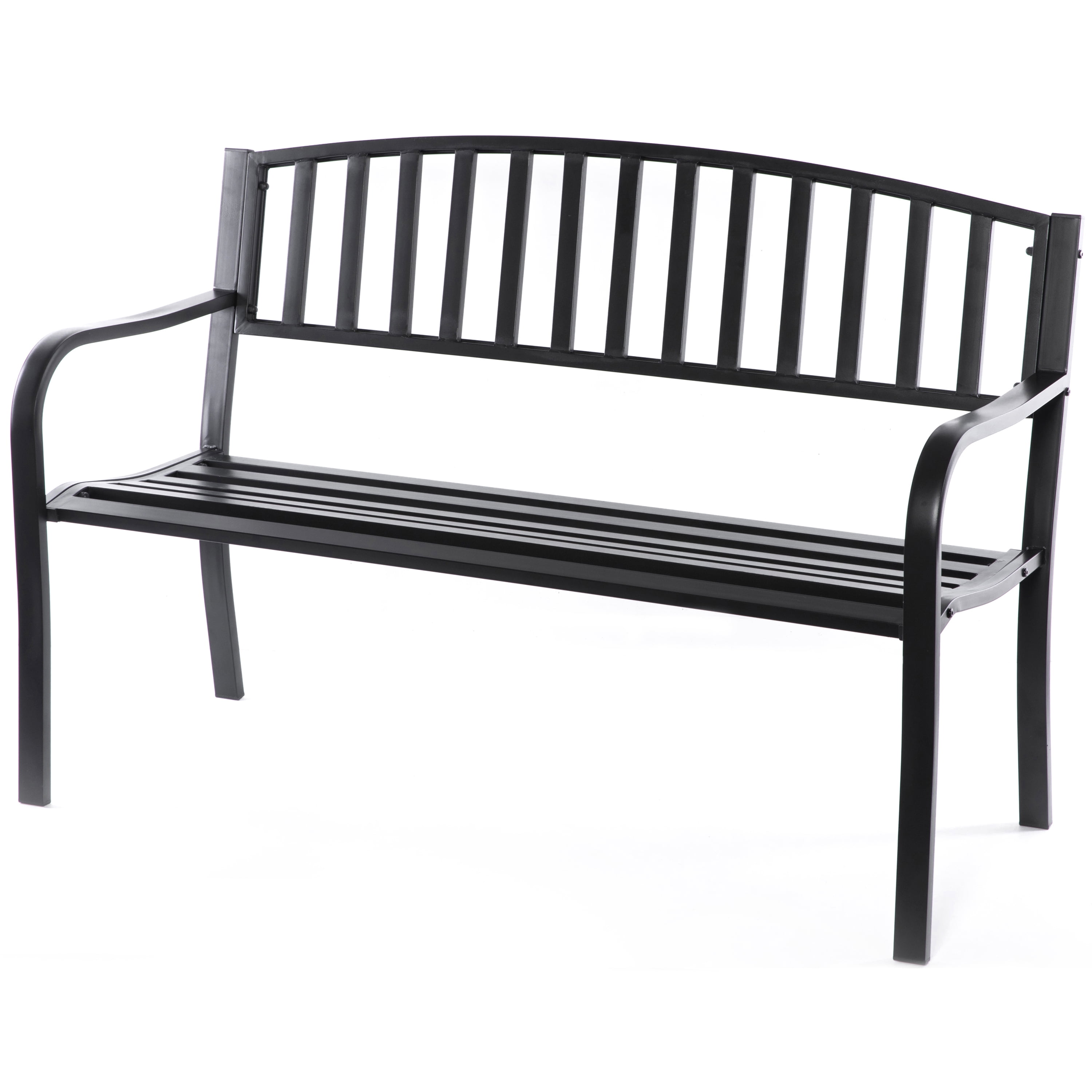 Steel Garden Park Bench Cast Iron Frame Patio Lawn Yard Decor, Black Seating Bench for Yard, Patio, Garden, Balcony, and