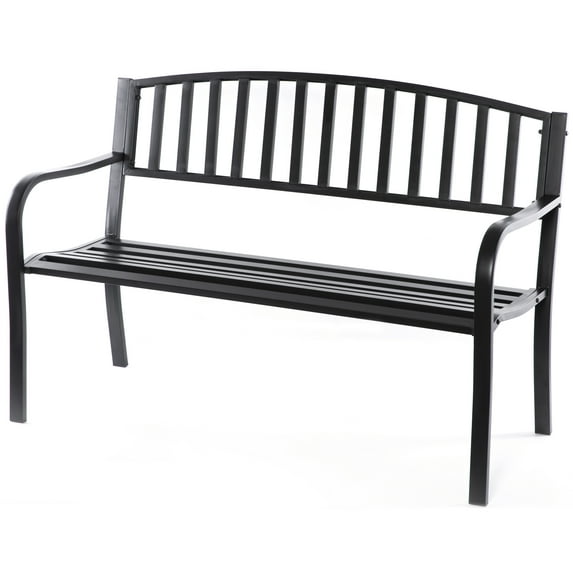 Steel Garden Park Bench Cast Iron Frame Patio Lawn Yard Decor, Black Seating Bench for Yard, Patio, Garden, Balcony, and