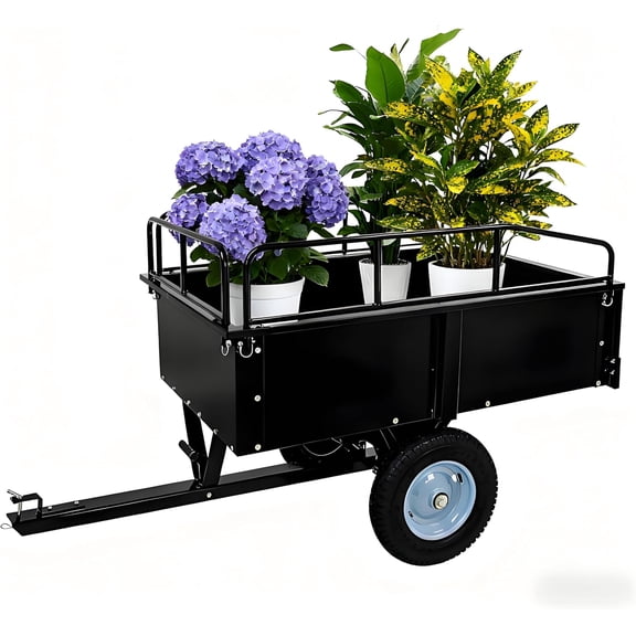 Steel Garden Utility ATV Trailer, Heavy Duty Lawn Mower Trailers 750 Lb 15 Cu.Ft. with Removable Sides, Pneumatic Tires and Quick Dump Pull Back, Dump Trailers