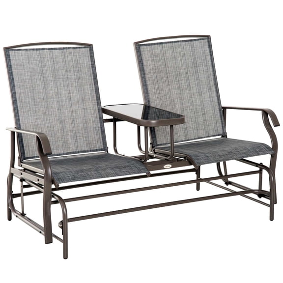 Steel Glider Bench with Breathable Mesh and Table / Have Fun at Backyard Barbeques