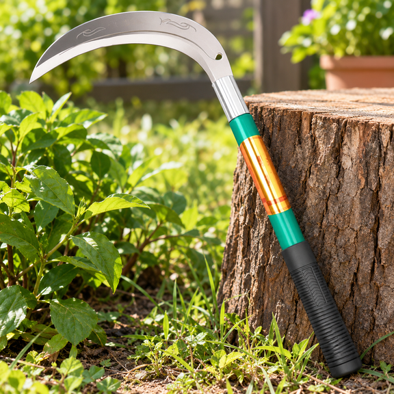 Steel Grass Sickle, Clearing Sickle, Brush Clearing Sickle with Carbon Steel Blade and Iron Handle - Multipurpose Gardening Weeding Grass Sickle and Professional Farming Safety Sickle