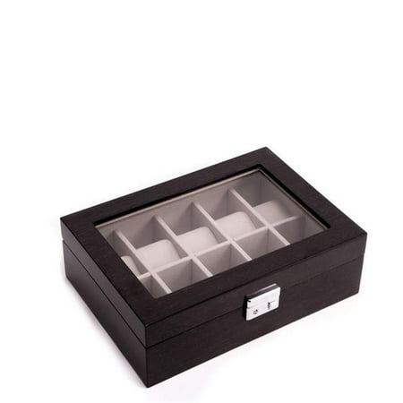 Steel Gray Wood Lacquered 10-Watch Case - 12.25W x 4H in.