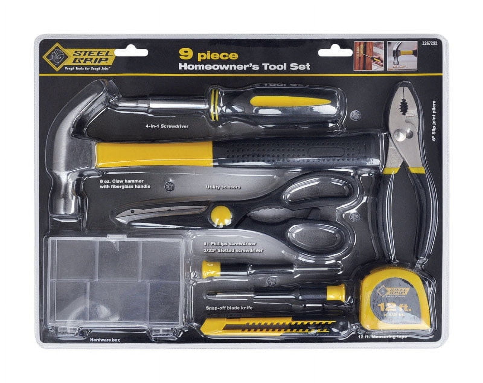 Steel Grip 9-Piece Black and Yellow Carbon Steel Tool Kit