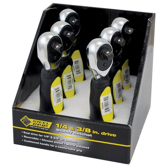 Steel Grip Ratchet Counter Top Display 1/4 " & 3/8 " Drive 3/8 " Chrome Plated Pack of 6
