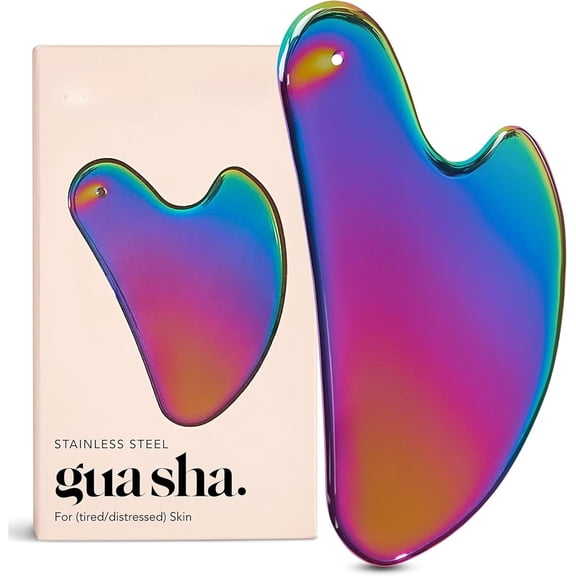 Steel Gua Sha Facial Tools - Guasha Tool for Face, Face Sculpting Tool, Neck Massager, Double Chin Reducer Gua Sha Tools, Lymphatic Drainage Massager, Facial Skin Care - Iridescent