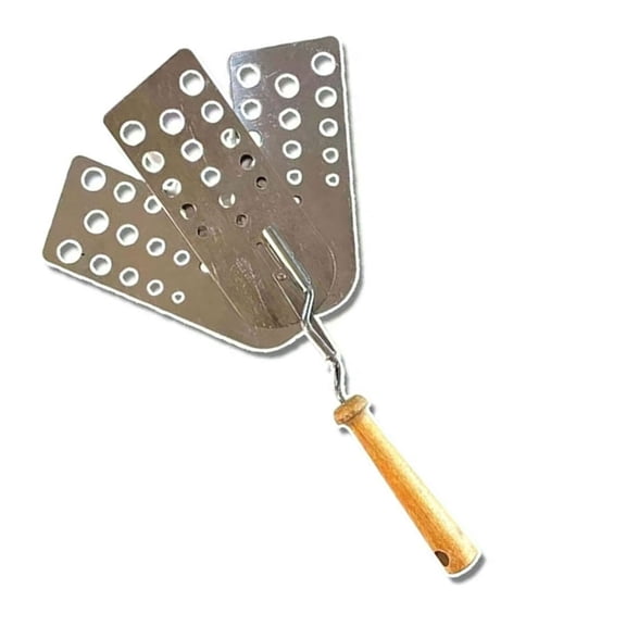 Steel Hamburger Spatula With Ergonomic Wood Handle Multipurpose Grilling Tool For Barbecue