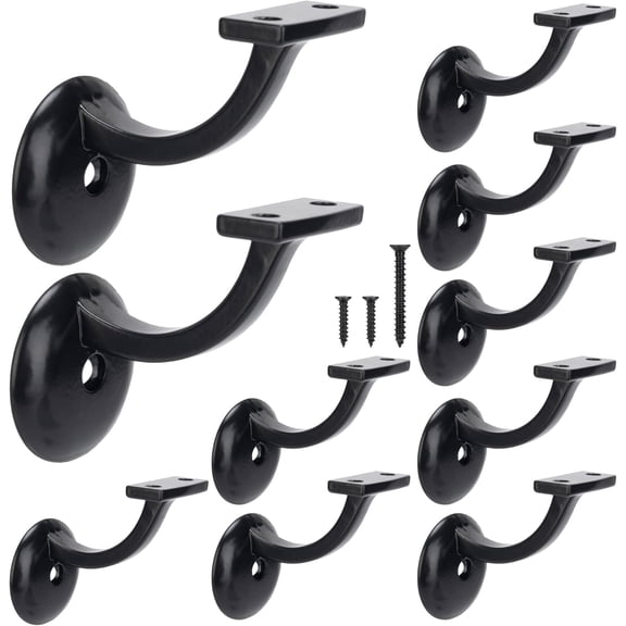 Steel Handrail Bracket for Indoor Outdoor Stairs, Anti-Rust Hand Rail Brackets Hand Railing Brackets Strong Stair Support for Home Buildings Stairways Handrail, Matte Black,10 Pack