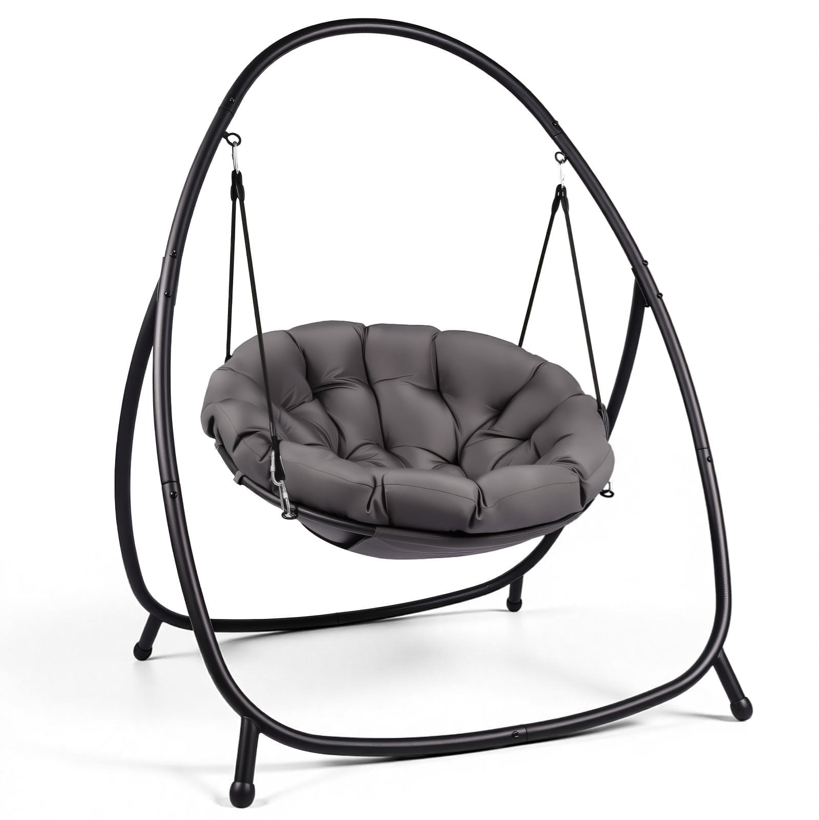 zzw Steel Hanging Chair Swing with Hardware and Wraparound Cushion, Gray, Black