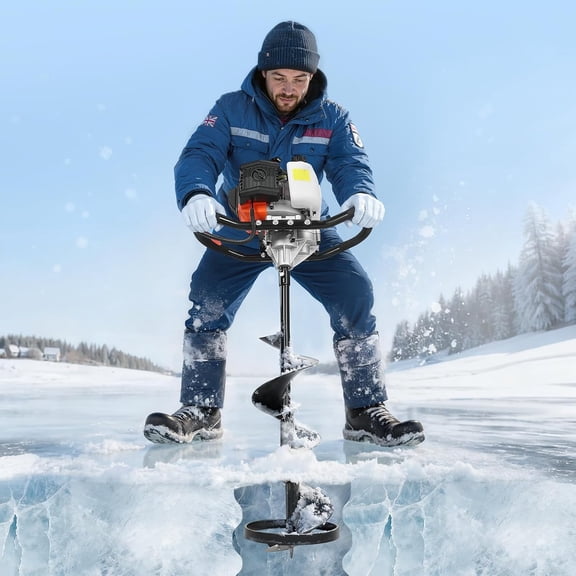 Steel Ice Auger Drill Bit, 8" Diameter Ice Fishing Augers, Weather-Resistant Spiral Drill Bits Replacement with Center Tip, Compatible with Electric/Gas Powered Augers