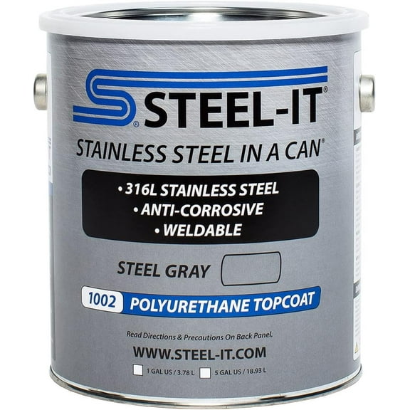 Steel-It 1002G Polyurethane Topcoat, Weldable, Superior Anticorrosion Coating - Steel Gray (1 Gallon)