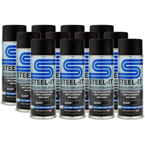 Steel-It 1012D Polyurethane, Industrial Paint Coatings, Weldable, Easy to Apply - Black (12 Pack)