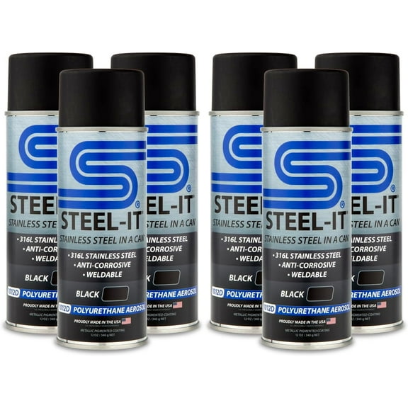 Steel-It 1012D Polyurethane, Industrial Paint Coatings, Weldable, Easy to Apply - Black (6 Pack)