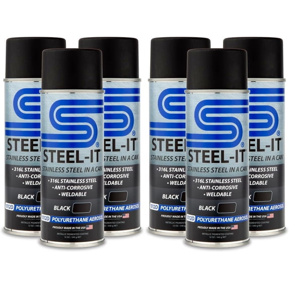Steel-It 1012D Polyurethane, Industrial Paint Coatings, Weldable, Easy to Apply - Black (6 Pack)