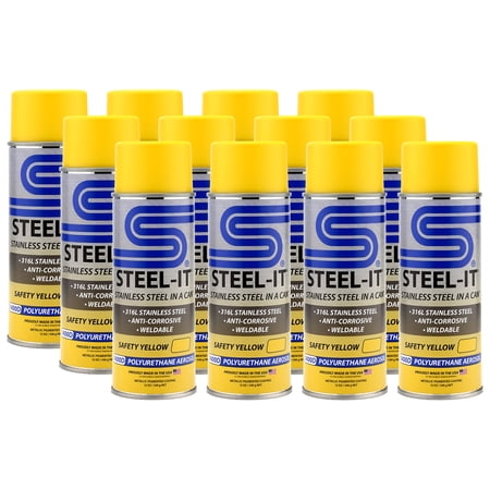 Steel-It 1400D Polyurethane, Industrial Paint Coatings, Weldable, Easy to Apply - Safety Yellow (12 Pack)
